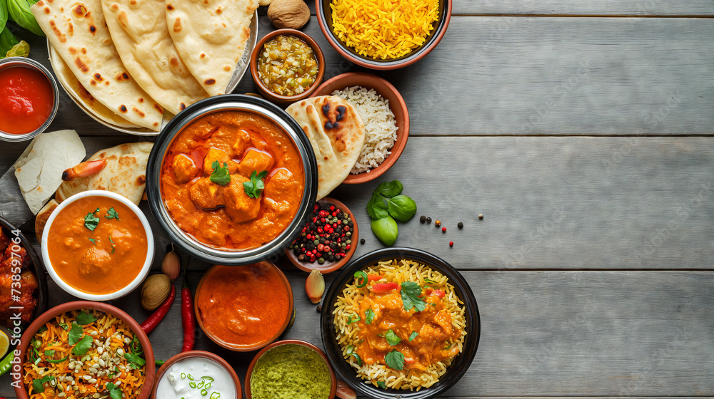 Assorted Indian delicacies beautifully arranged on a light wood background Assorted Indian delicacies beautifully arranged on a light wood background
