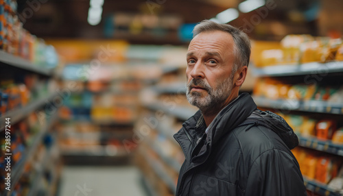 Mature Shopper Searching at Supermarket for Everyday Essentials
