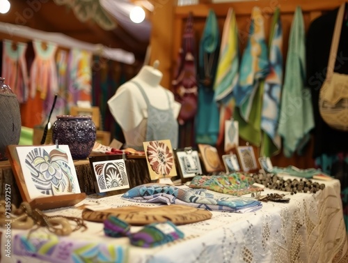 Art and craft fair with handmade goods on display 