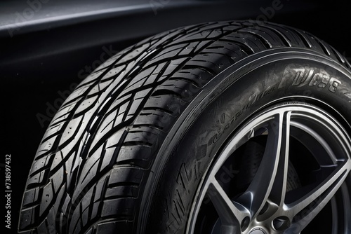 Rolling Power High-Performance Sports Car Tire Tread in Close-Up, Showcasing Grip Pattern and Wear Resistance