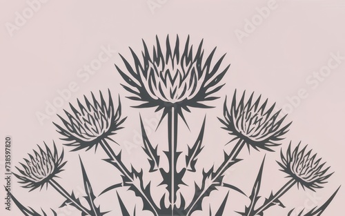 Clean and modern design featuring outlined thistle blooms.