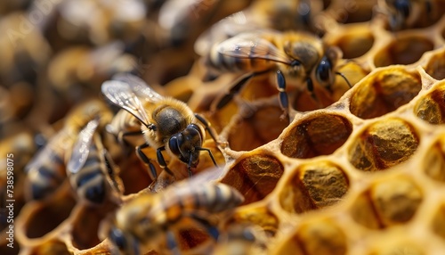 bees on honeycomb nest beehive 