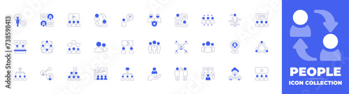 People icon collection. Duotone style line stroke and bold. Vector illustration. Containing gear, goal, acupuncture, interview, team, location, teamwork, brainstorm, networking, viral marketing, chat.
