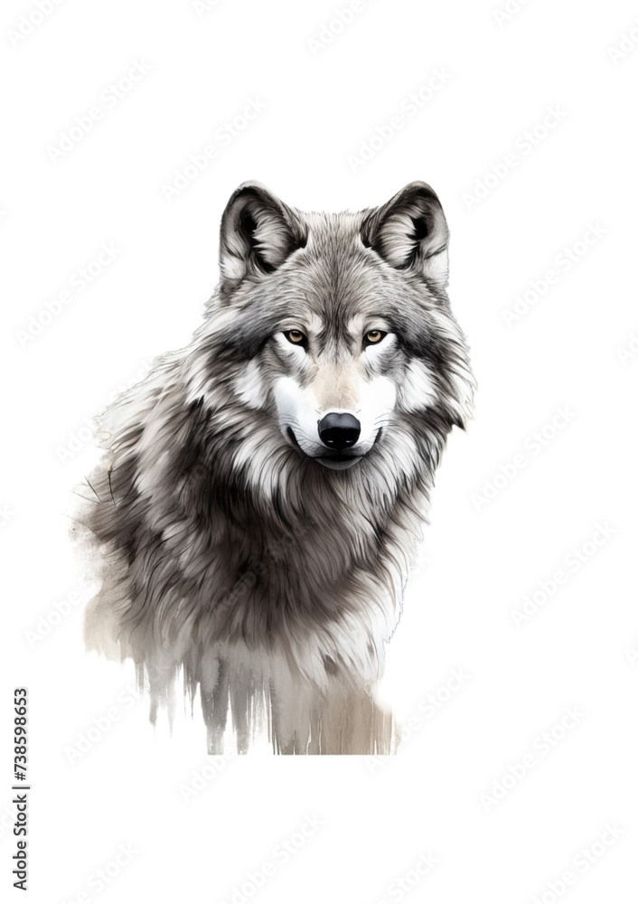 Wiev of the wolf (canis lupus) isolated on the transparent background .