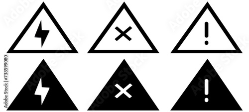 Electric shock danger icon. High voltage shock caution sign with electric lightning. Warning, danger,triangle sign.