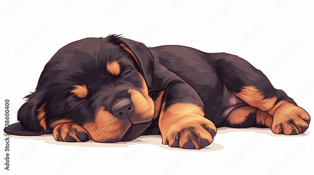 sleeping dog illustration rottweiler, peacefully cute and serene, cozy and dreamy