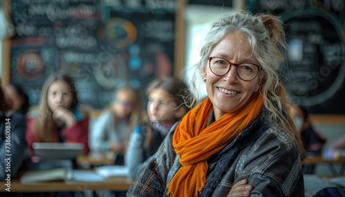 Wallpaper Mural A middle-aged teacher in a school classroom teaching students. American style of teaching. Friendly atmosphere Torontodigital.ca