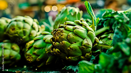 Green fresh artichoke - fresh artichokes an the market. photo