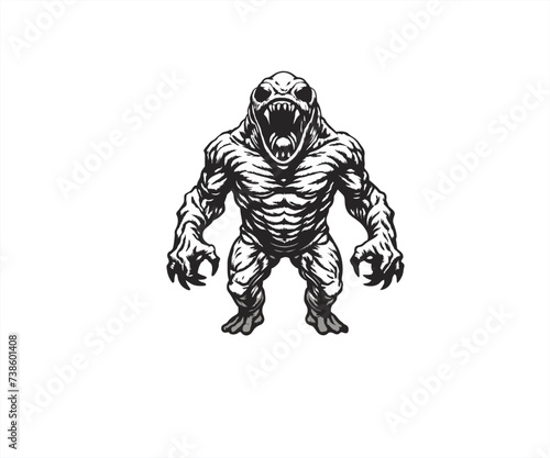 handrawn angry monster logo design template © dinny