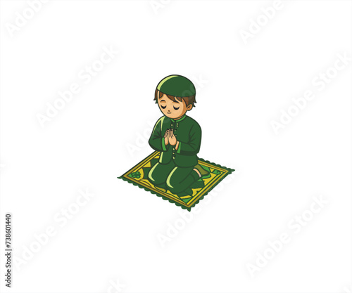 kids pray in the prayer mat cartoon illustration