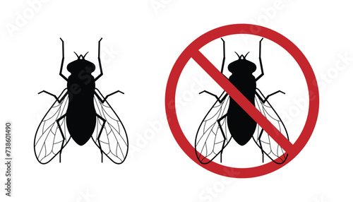 Housefly on a white background. Flies symbol in shadow form. House flies are household insects that carry a variety of nuisances and germs. Design for make stickers, banners and posters.