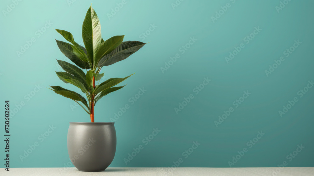 Green plant in a flowerpot on a wooden table adds a touch of nature and growth to the room's interior decoration Green plant in a flowerpot on a wooden table adds a touch of nature and growth to the room's interior decoration