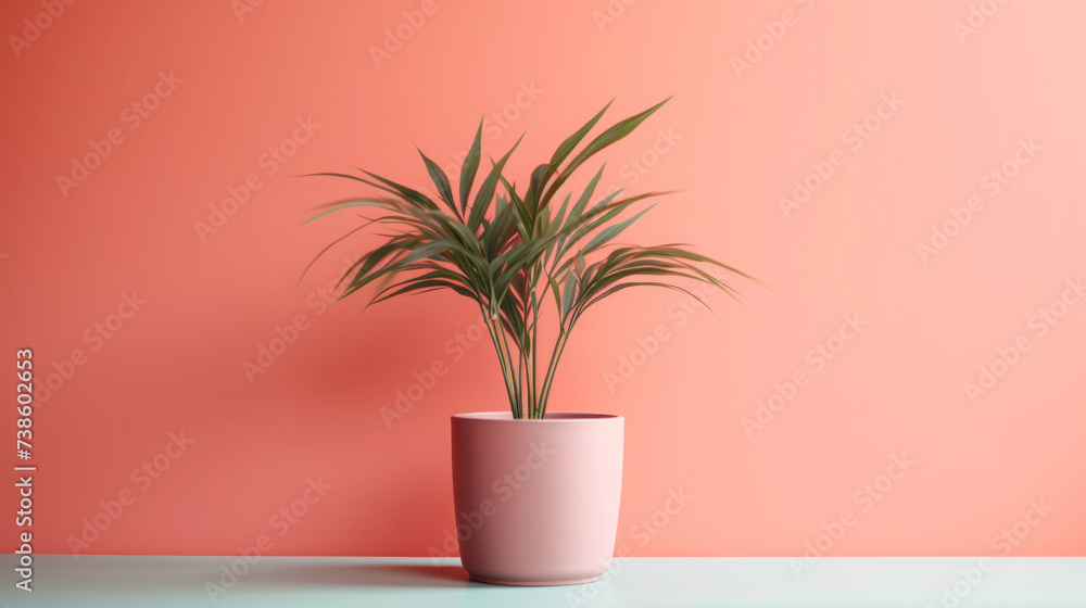 Fototapeta premium Flourishing flora in various pots, showcasing a vibrant collection of houseplants including roses, herbs, palms, and cacti, creating a lush indoor garden