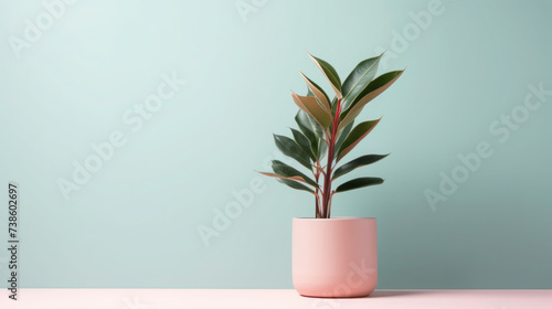 Potted Plant with Various Greenery in a Decorative Vase on a bule pastel Background