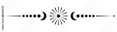 Sunburst divider boho mystical moon separator border illustration vector