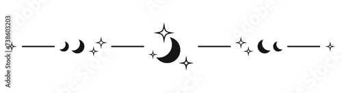 Sparkle crescent moon divider border decoration flat illustration vector