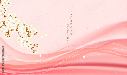 和柄デザイン背景　カーブ　グラデーション　ウェーブと桜と和紙のテクスチャ