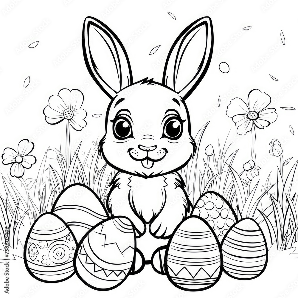 Adorable Easter Bunny Egg Coloring Pages for Kids Stock Illustration ...