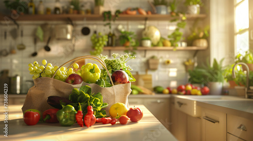 Fresh vegetables and fruits in a modern kitchen