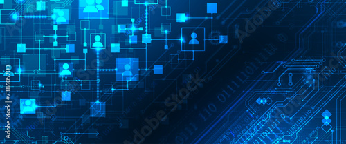 Abstract representation of a computer network and its users in the form of icons of people in squares. Vector illustration. Hand drawn.