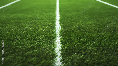 Green synthetic artificial grass football sports field with white corner striped lines © jiejie