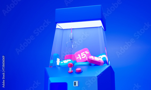 3d cran machine slot machine claw blue isolated color background photo