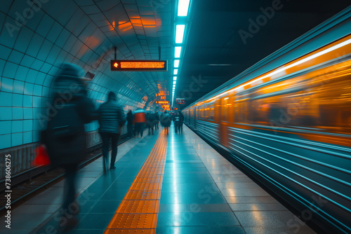 People walk through a busy subway station corridor.
Urban transportation: subway and train
Movement of city trains accelerating through tunnels.