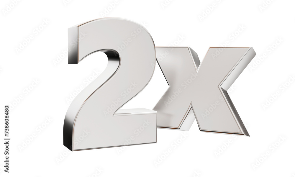 2x number 3d silver isolated white background 2x number 3d silver isolated white background