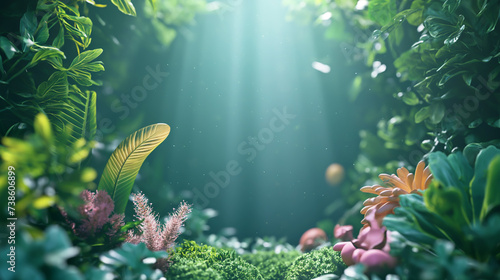 Green photo frame filled with fruits and nature. © VRAYVENUS