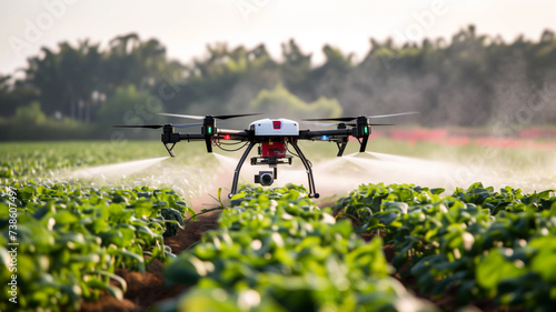 Drones spray pesticides on vegetable farms. © Kenstocker