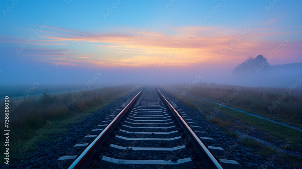 Scenic Dawn on Railway Track: Tranquil Journey Through Nature's Beauty Scenic Dawn on Railway Track: Tranquil Journey Through Nature's Beauty