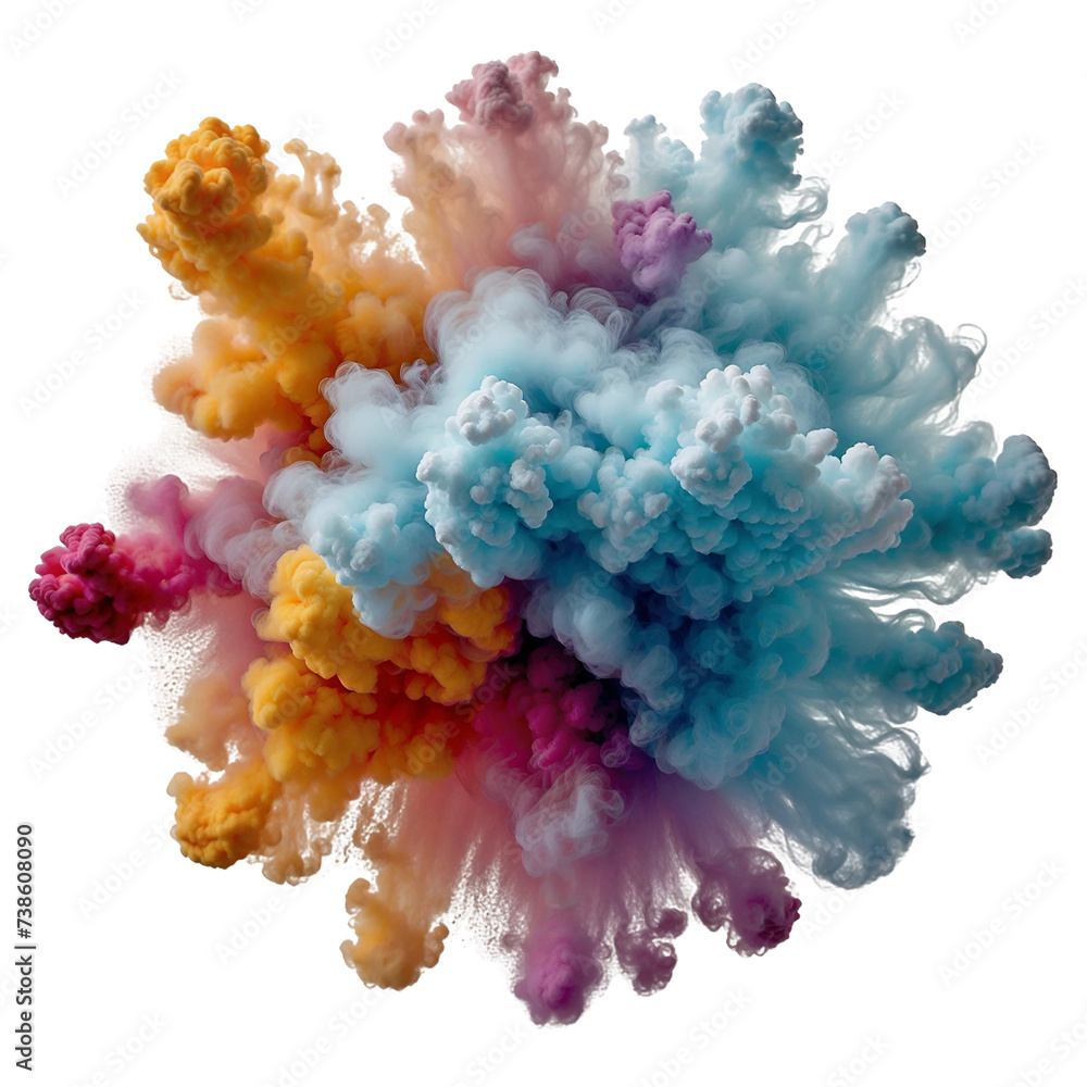 Explosion of Vivid Colors: A Spectacular Display of Artistic Smoke Clouds Merging in an Abstract Art Dance