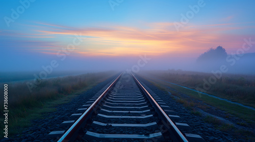 Scenic Dawn on Railway Track: Tranquil Journey Through Nature's Beauty