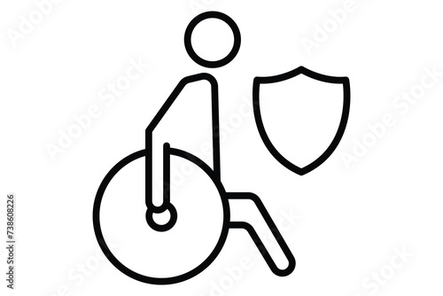 disability insurance icon. wheelchair icon with shield. icon related to disability. line icon style. element illustration