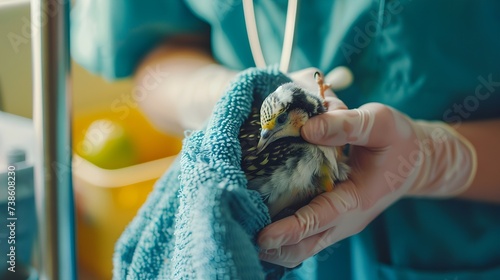a man is caring a wounded bird