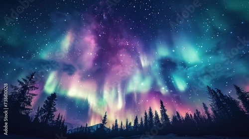 Enchanting aurora borealis dancing across a star-studded night sky