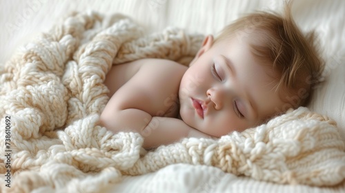 Peaceful Newborn Baby Sleeping Soundly in Soft Blanket.
