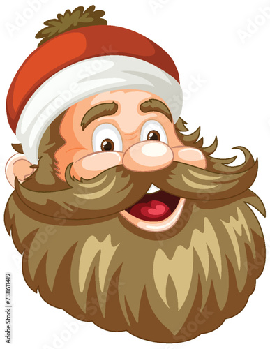 Cartoon of a cheerful man with a large beard.