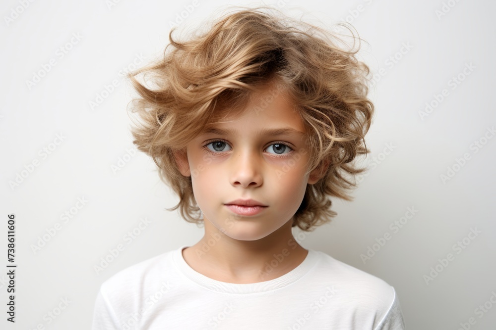 Portrait of a cute little boy with blond curly hair. Studio shot. Portrait of a cute little boy with blond curly hair. Studio shot.