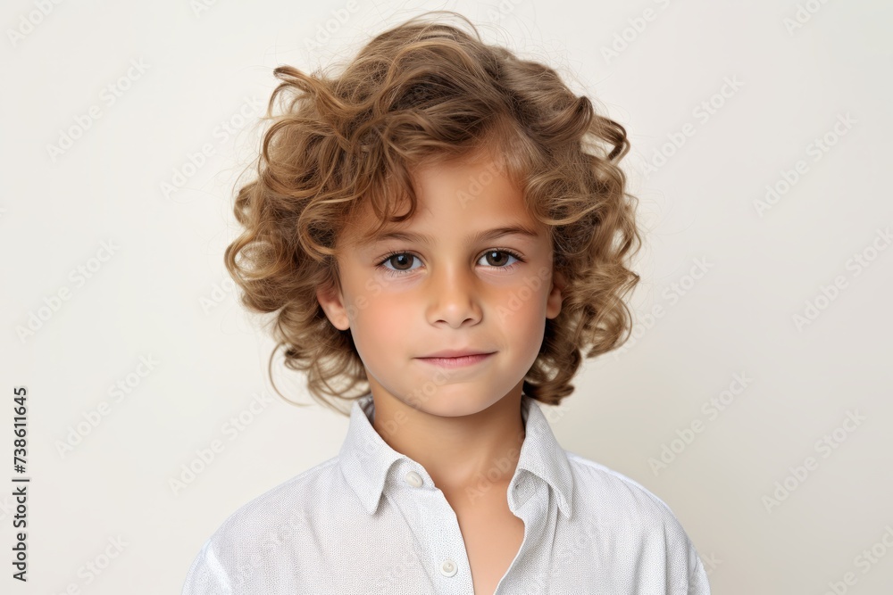 Portrait of a cute little boy with curly hair on a white background Portrait of a cute little boy with curly hair on a white background