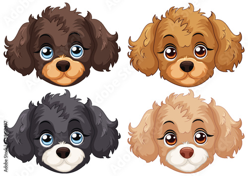 Four cute vector illustrated puppy faces