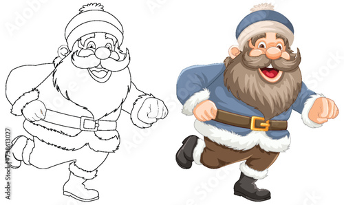 Santa illustration, colored and line art versions.