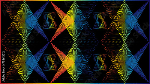 The vector dotted spiral vortex graphic is a visually interesting and complex image. The use of color, movement, and text all contribute to its overall effect.