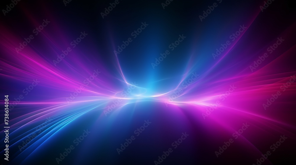 Neon blur glow. Color light overlay. Disco illumination. Defocused blue pink green ultraviolet radiance soft texture on dark abstract empty space background