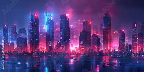 cyberpunk city in the night view illustration.