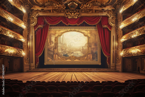 An Empty Theater With a Painting on the Wall
