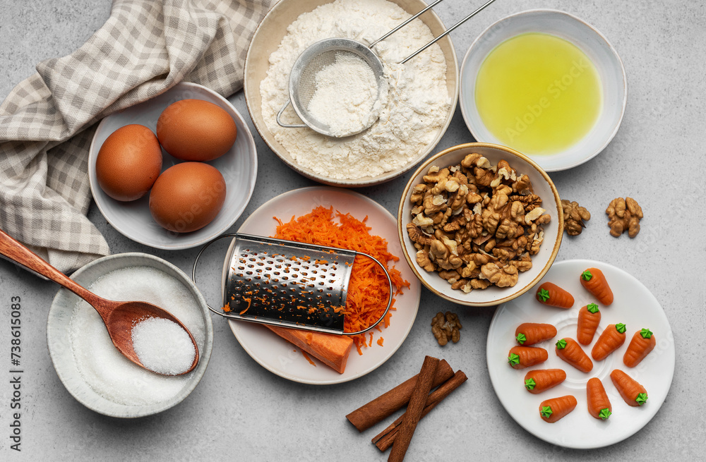 Fototapeta premium Ingredients for baking carrot cake