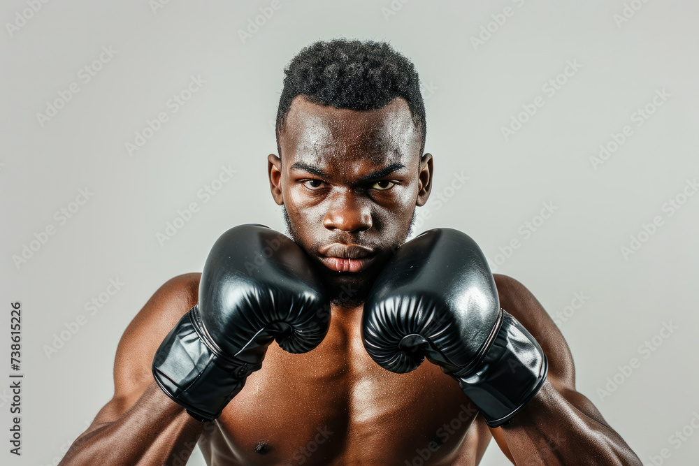 Man Wearing Boxing Gloves Poses for Picture