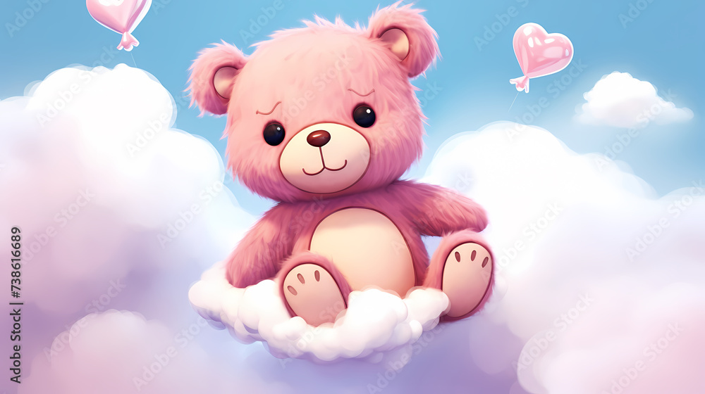 Obraz premium Toy teddy bear sitting on bokeh background