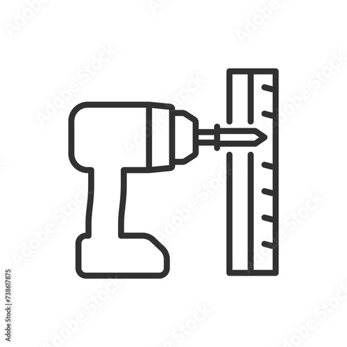 Screwing screws into the wall, linear icon, drilling walls. Line with editable stroke